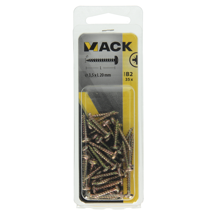 Mack 1017270 - vis pour panneaux d'aggloméré à tête cylindrique plaquée jaune 35 pcs 3,5 x 20 mm | 10 pièces