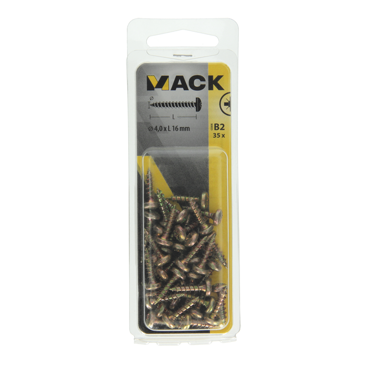 Mack 1017271 - vis pour panneaux d'aggloméré à tête cylindrique plaquée jaune 35 pièces 4,0 x 16 mm | 10 pièces