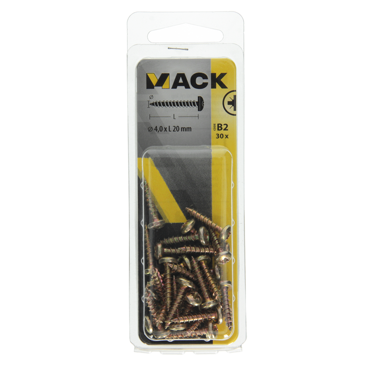 Mack 1017272 - vis pour panneaux d'aggloméré à tête cylindrique plaquée jaune 30 pièces 4,0 x 20 mm | 10 pièces