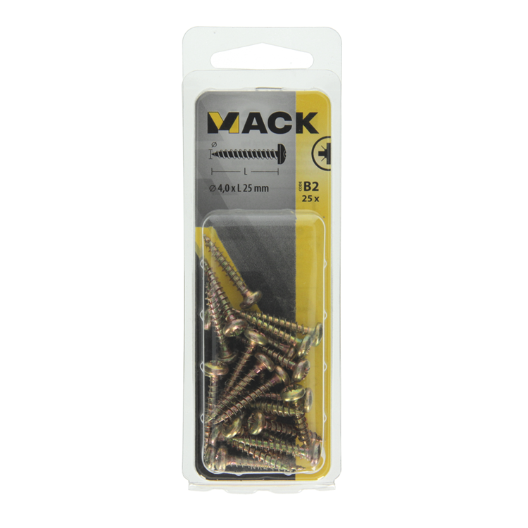 Mack 1017273 - vis pour panneaux d'aggloméré à tête cylindrique plaquée jaune 25 pièces 4,0 x 25 mm | 10 pièces