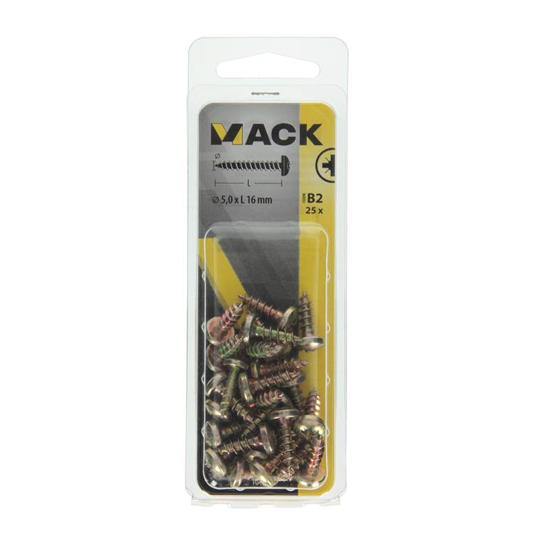 Mack 1017276 - vis pour panneaux d'aggloméré à tête cylindrique plaquée jaune 25 pièces 5,0 x 16 mm | 10 pièces