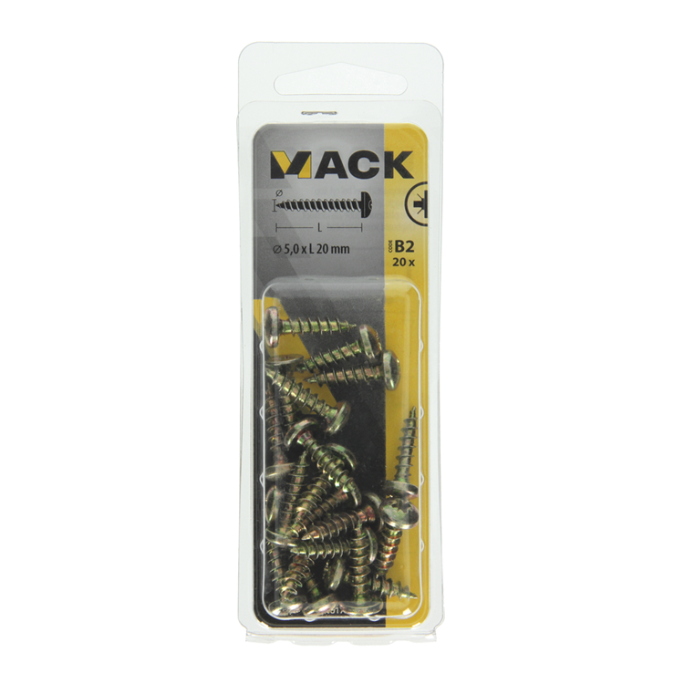 Mack 1017277 - vis pour panneaux d'aggloméré à tête cylindrique plaquée jaune 20 pièces 5,0 x 20 mm | 10 pièces