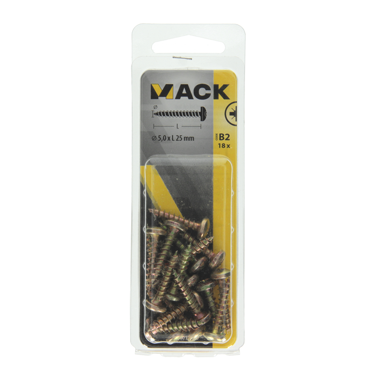 Mack 1017278 - vis pour panneaux d'aggloméré à tête cylindrique plaquée jaune 18 pièces 5,0 x 25 mm | 10 pièces