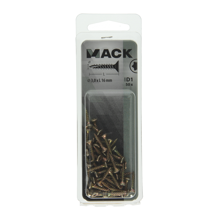 Mack 1017281 - spainplschr.vzkop-selfb. plaqué jaune 50 pcs 3,0 x 16 mm | 10 pièces