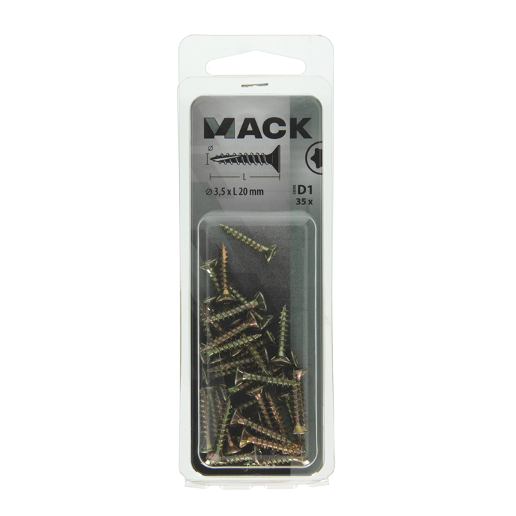 Mack 1017286 - tête de vis à copeaux à monter soi-même plaquée jaune 35 pcs 3,5 x 20 mm | 10 pièces