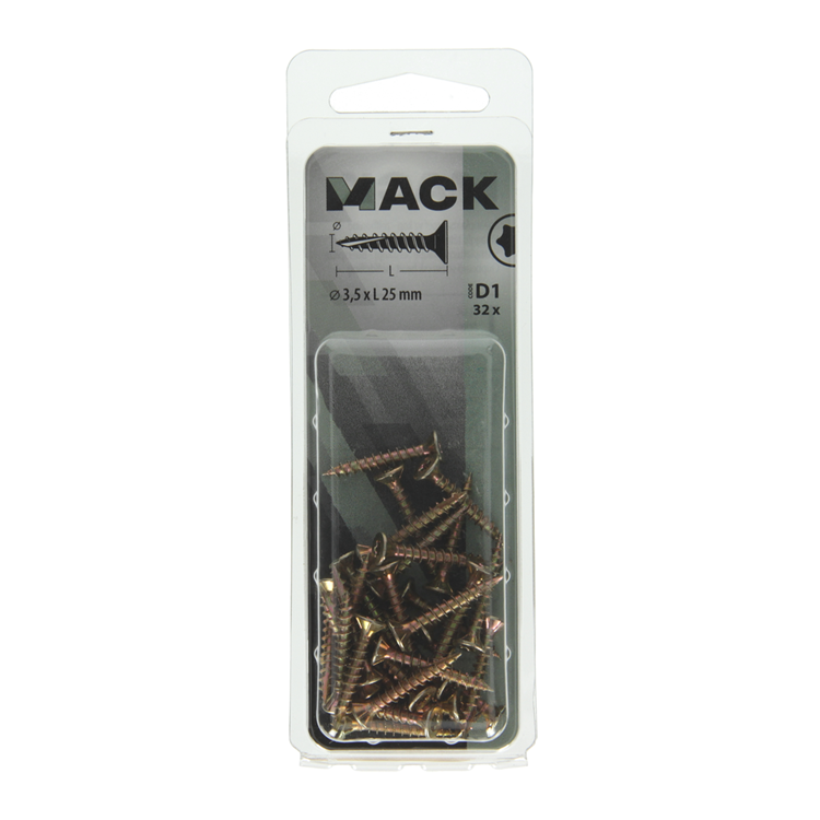 Mack 1017287 - spainplschr.vzkop-selfb. plaqué jaune .32 pièces 3,5 x 25 mm | 10 pièces