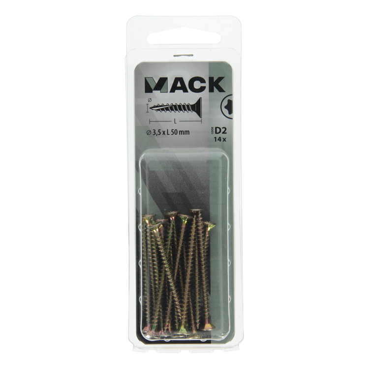 Mack 1017291 - spainplschr.vzkop-selfb. plaqué jaune 14 pièces 3,5 x 50 mm | 10 pièces
