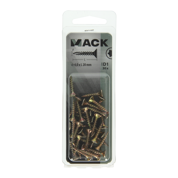 Mack 1017293 - spainplschr.vzkop-selfb. plaqué jaune 30 pièces 4,0 x 20 mm | 10 pièces