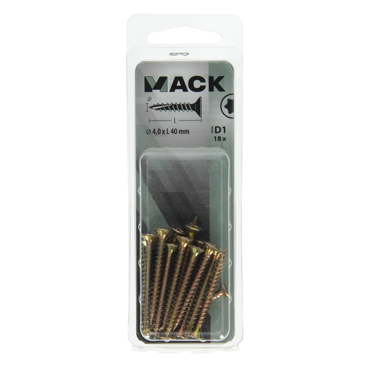 Mack 1017297 - spaanplschr.vzkop-selfb. plaqué jaune 18 pièces 4,0 x 40 mm | 10 pièces
