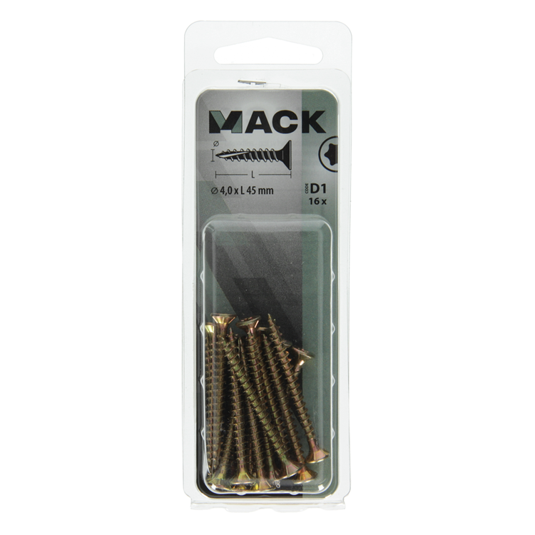 Mack 1017298 - tête de vis à copeaux à monter soi-même plaquée jaune 16 pièces 4,0 x 45 mm | 10 pièces