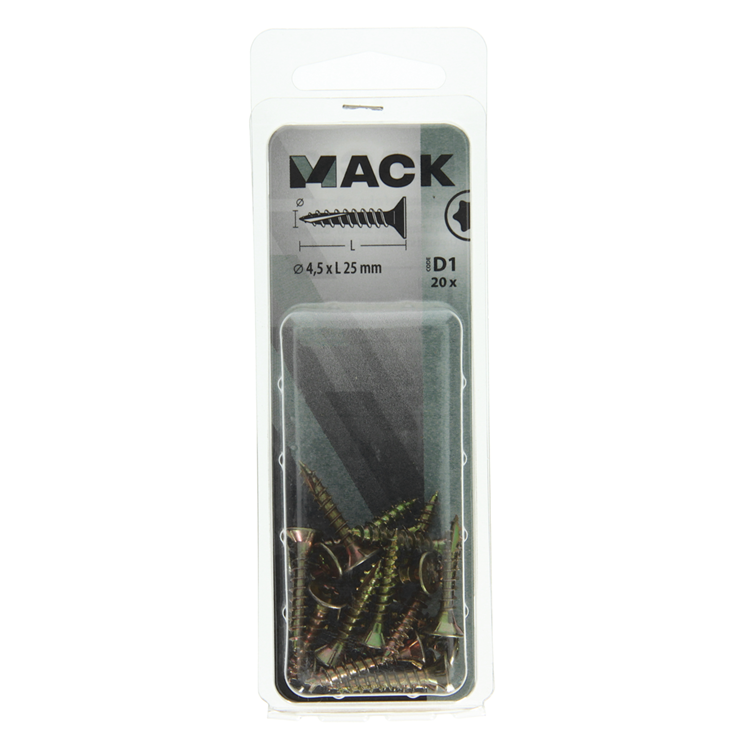 Mack 1017302 - spainplschr.vzkop-auto-assemblage plaqué jaune 20 pièces 4,5 x 25 mm | 10 pièces