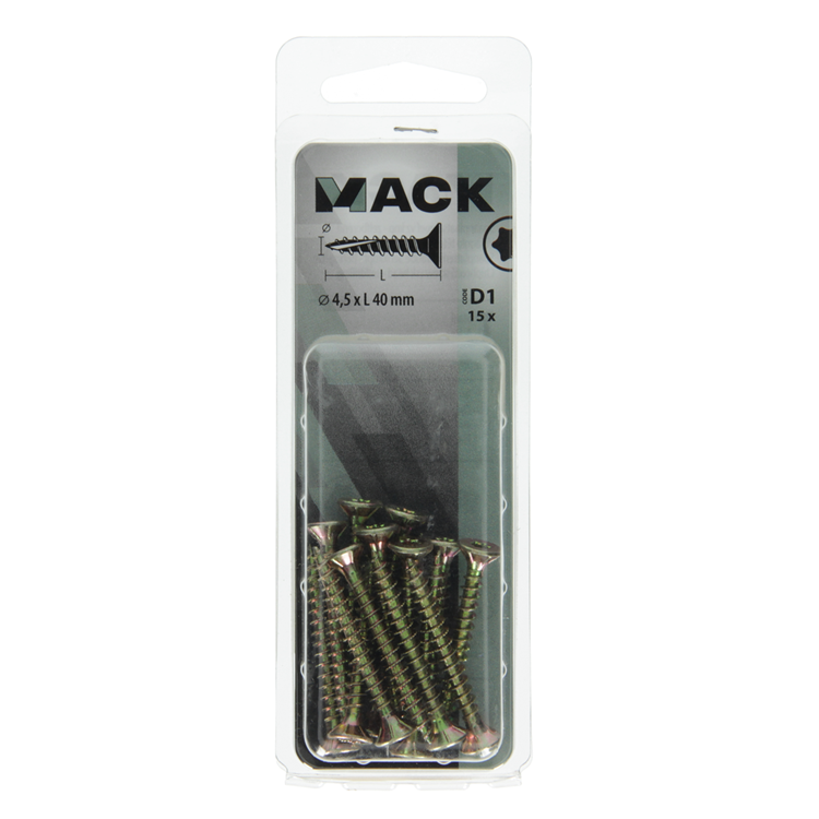 Mack 1017305 - spainplschr.vzkop-auto-assemblage plaqué jaune 15 pièces 4,5 x 40 mm | 10 pièces