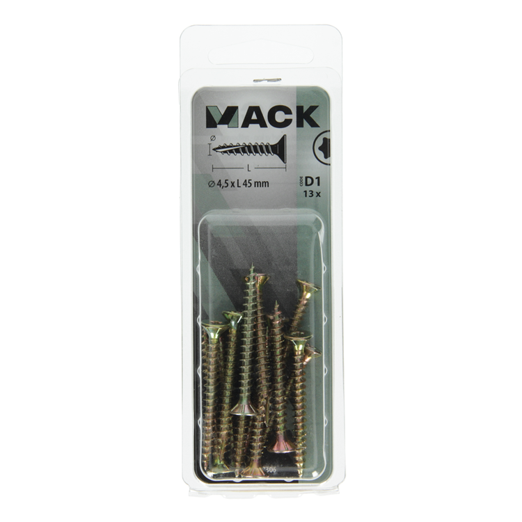 Mack 1017306 - spainplschr.vzkop-auto-assemblage plaqué jaune 13 pièces 4,5 x 45 mm | 10 pièces