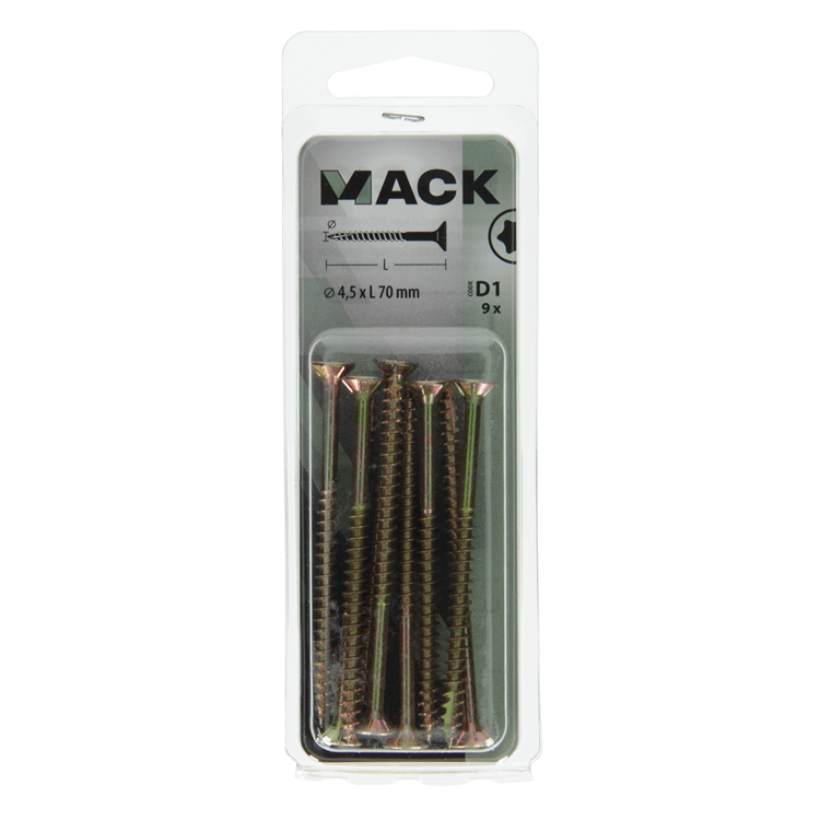 Mack 1017309 - spainplschr.vzkop-selfb. plaqué jaune 9 pièces 4,5 x 70 mm | 10 pièces