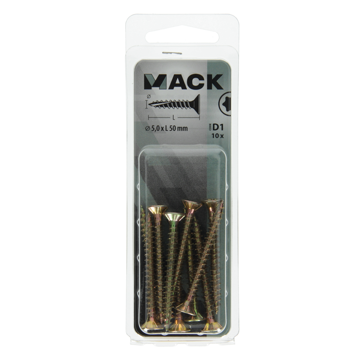 Mack 1017313 - spainplschr.vzkop-selfb. plaqué jaune 10 pièces 5,0 x 50 mm | 10 pièces