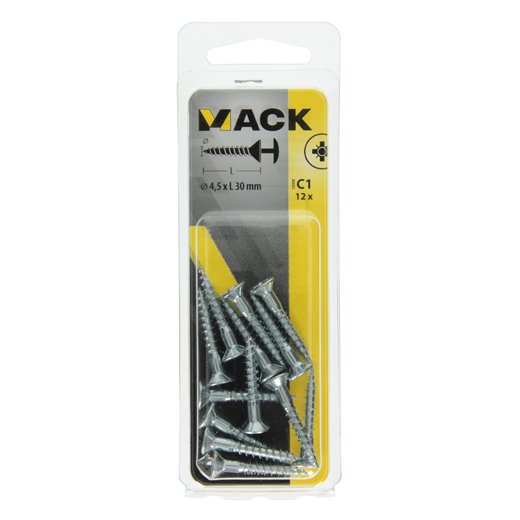 Mack 1017330 - vis avec alésage à tête, acier galvanisé. 12 pièces 4,5 x 30 mm | 10 pièces