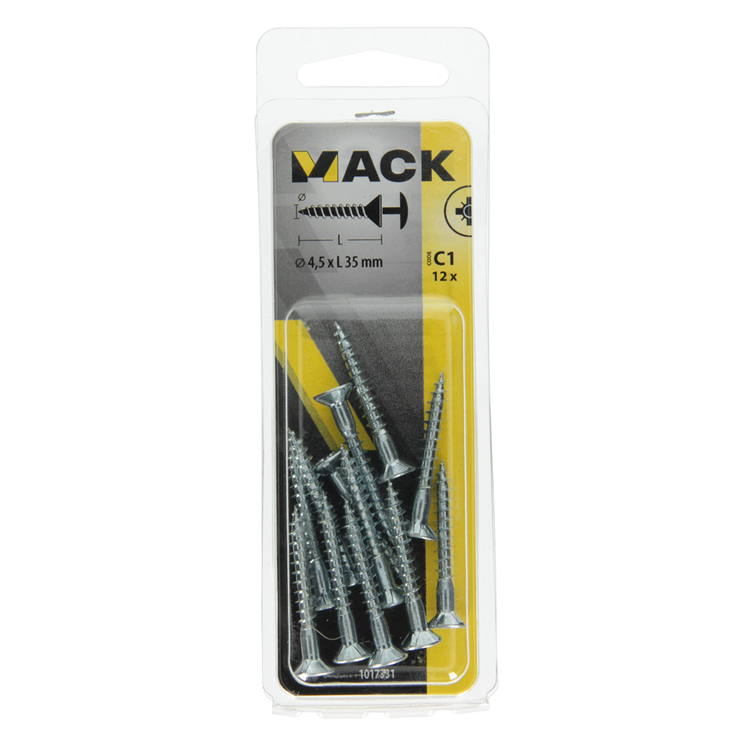 Mack 1017331 - vis avec alésage à tête, acier galvanisé. 12 pièces 4,5 x 35 mm | 10 pièces