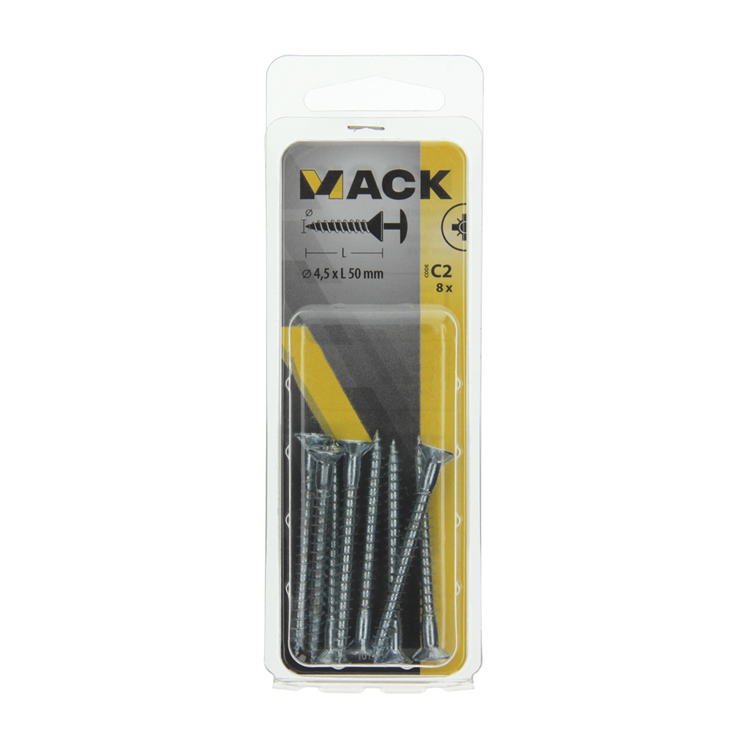 Mack 1017334 - vis avec alésage à tête, acier galvanisé. 8 pièces 4,5 x 50 mm | 10 pièces