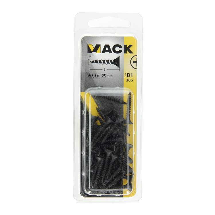 Mack 1017338 - vis pour plaques de plâtre phosph noir. 30 pièces 3,5 x 25 mm | 10 pièces