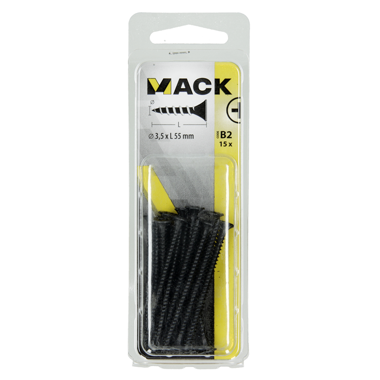 Mack 1017341 - vis pour plaques de plâtre phosph noir. 15 pièces 3,5 x 55 mm | 10 pièces