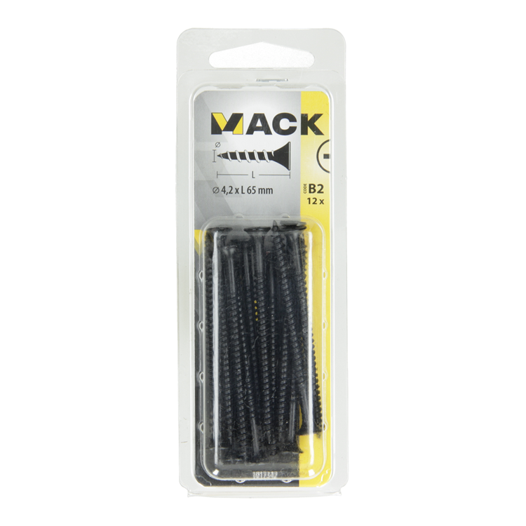Mack 1017342 - vis pour plaques de plâtre phosph noir. 12 pièces 4,2 x 65 mm | 10 pièces