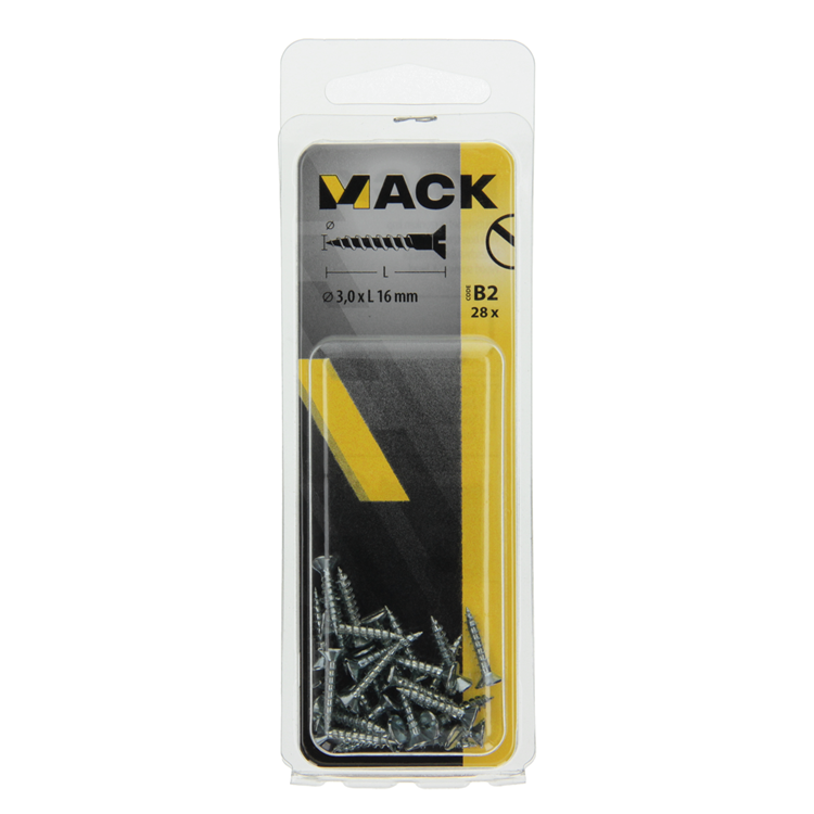 Mack 1017347 - vis à bois tête fraisée galvanisée 28 pcs 3,0 x 16 mm | 10 pièces