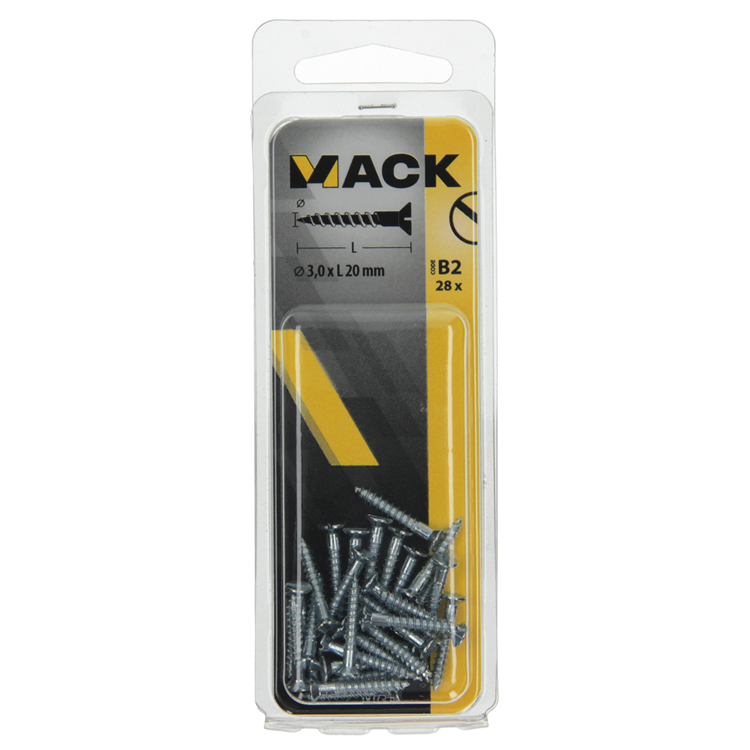 Mack 1017348 - vis à bois tête fraisée galvanisée 28 pcs 3,0 x 20 mm | 10 pièces