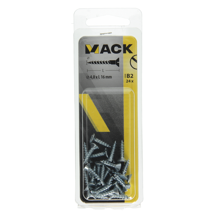 Mack 1017352 - vis à bois tête fraisée galvanisée 24 pcs 4,0 x 16 mm | 10 pièces