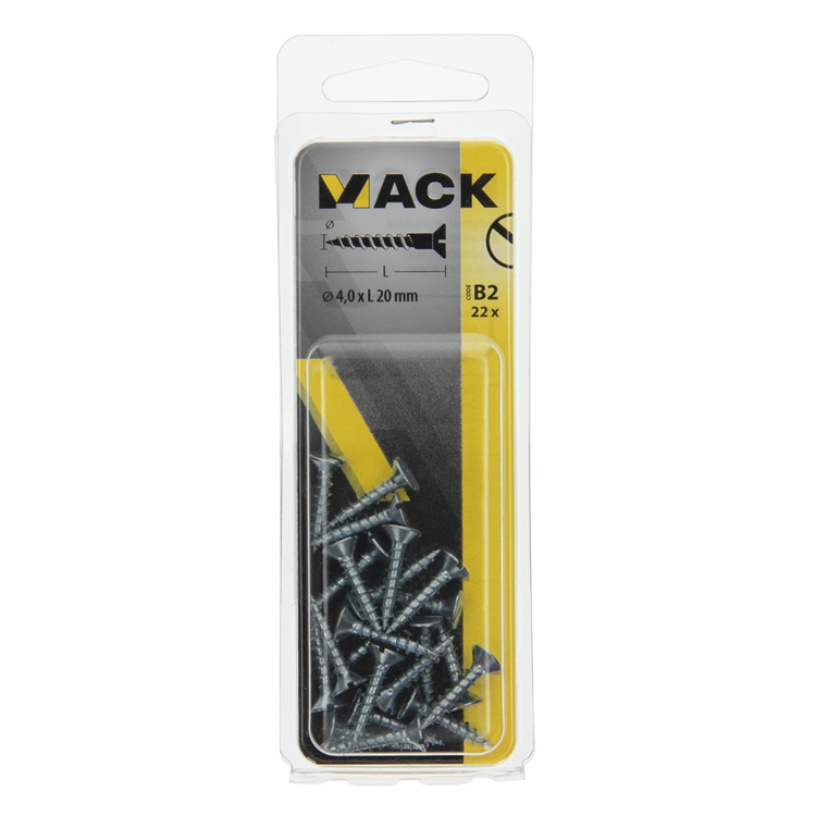 Mack 1017353 - vis à bois tête fraisée galvanisée 22 pcs 4,0 x 20 mm | 10 pièces