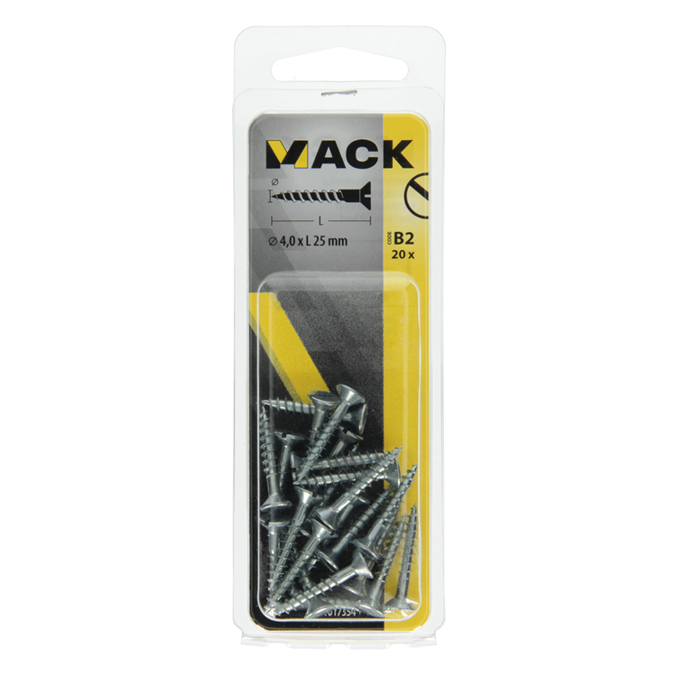 Mack 1017354 - vis à bois tête fraisée galvanisée 20 pcs 4,0 x 25 mm | 10 pièces