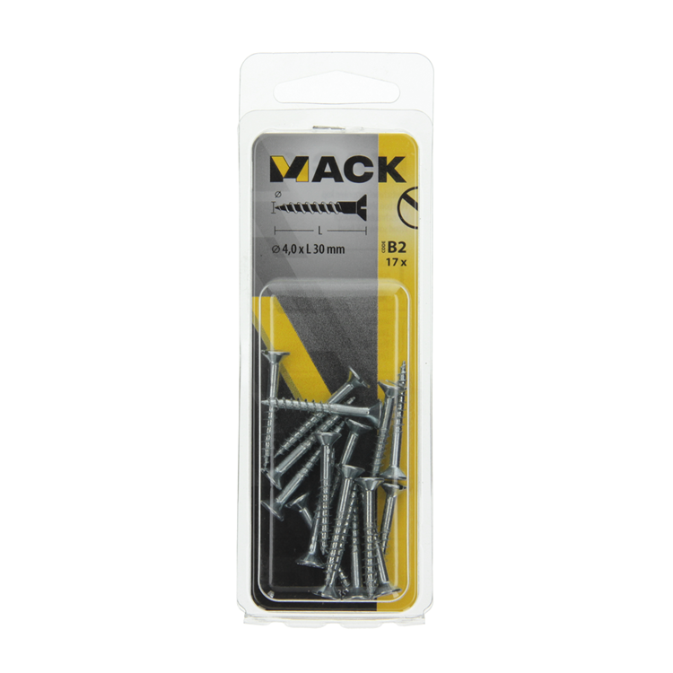 Mack 1017355 - vis à bois tête fraisée galvanisée 17 pcs 4,0 x 30 mm | 10 pièces