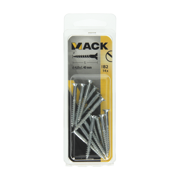 Mack 1017356 - vis à bois tête fraisée galvanisée 14 pcs 4,0 x 40 mm | 10 pièces