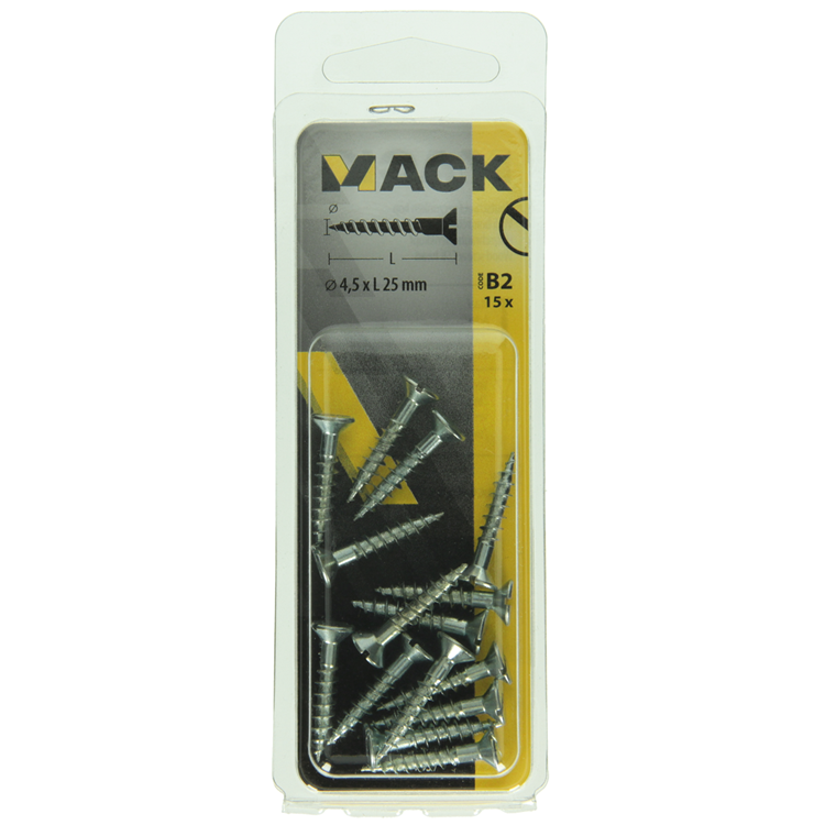 Mack 1017357 - vis à bois tête fraisée galvanisée 15 pcs 4,5 x 25 mm | 10 pièces