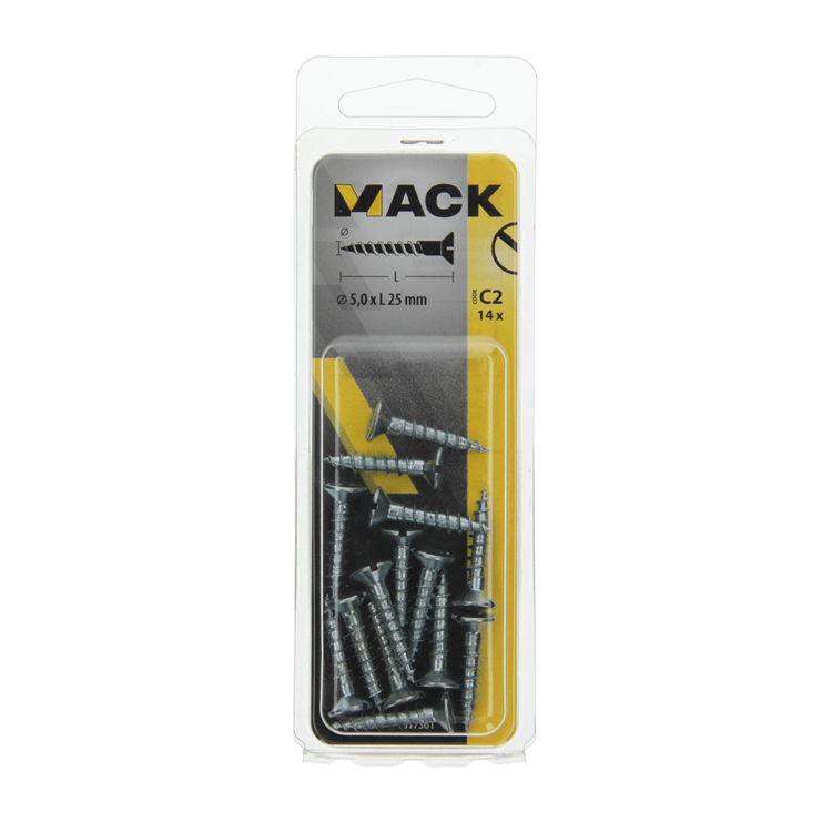 Mack 1017361 - vis à bois tête fraisée galvanisée 14 pcs 5,0 x 25 mm | 10 pièces
