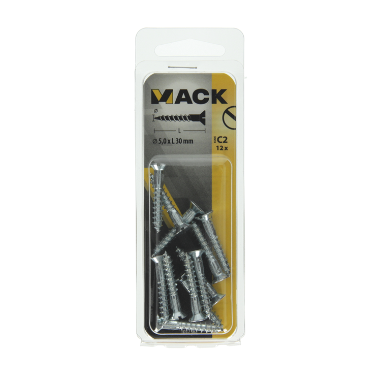 Mack 1017362 - vis à bois tête fraisée galvanisée 12 pcs 5,0 x 30 mm | 10 pièces