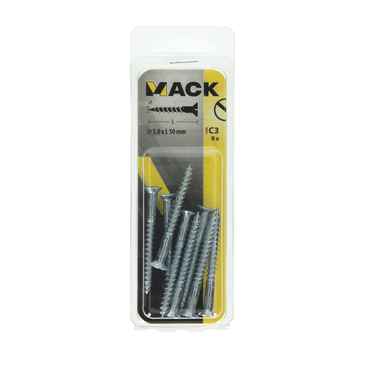 Mack 1017364 - vis à bois tête fraisée plaquée 8 pcs 5,0 x 50 mm | 10 pièces