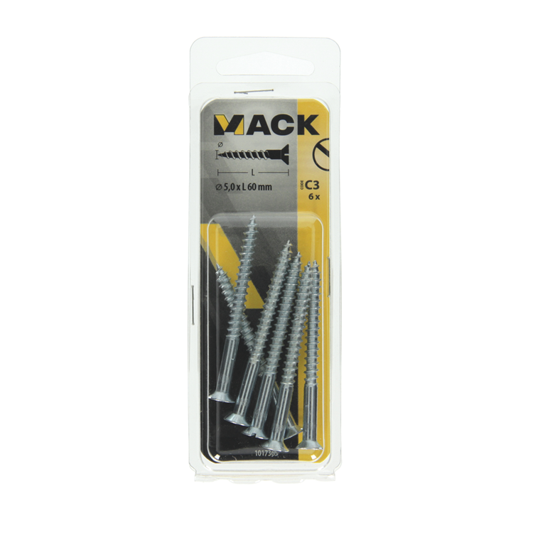 Mack 1017365 - vis à bois tête fraisée galvanisée 6 pcs 5,0 x 60 mm | 10 pièces
