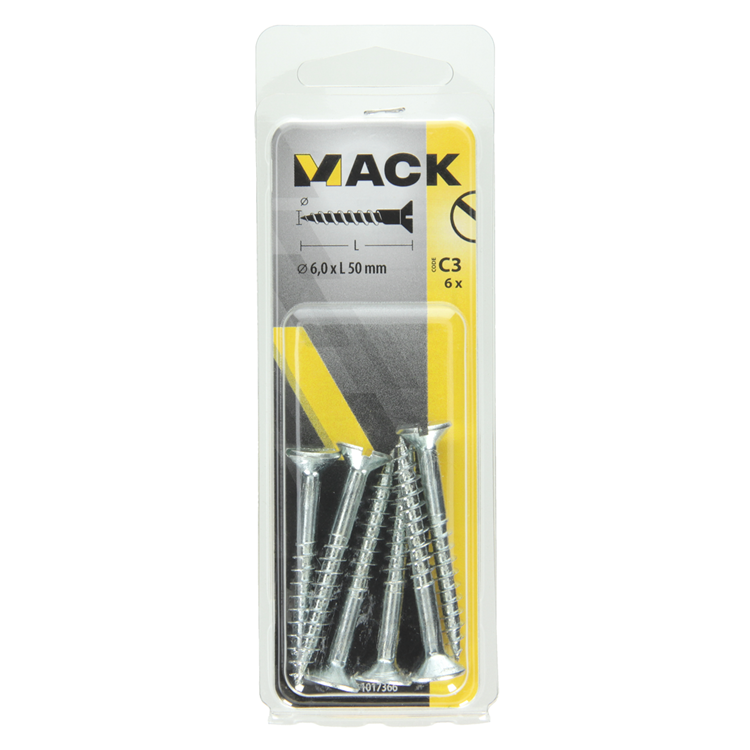 Mack 1017366 - vis à bois tête fraisée galvanisée 6 pcs 6,0 x 50 mm | 10 pièces