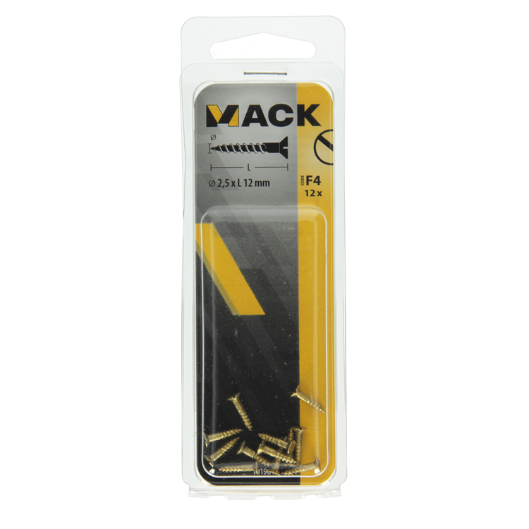 Mack 1019645 - vis à bois tête fraisée laiton 12pcs 2,5 x 12 mm | 10 pièces