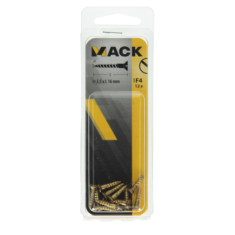 Mack 1019650 - vis à bois tête fraisée laiton 12pcs 3,5 x 16 mm | 10 pièces
