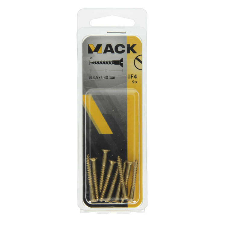 Mack 1019652 - vis à bois tête fraisée laiton 9 pcs 3,5 x 30 mm | 10 pièces