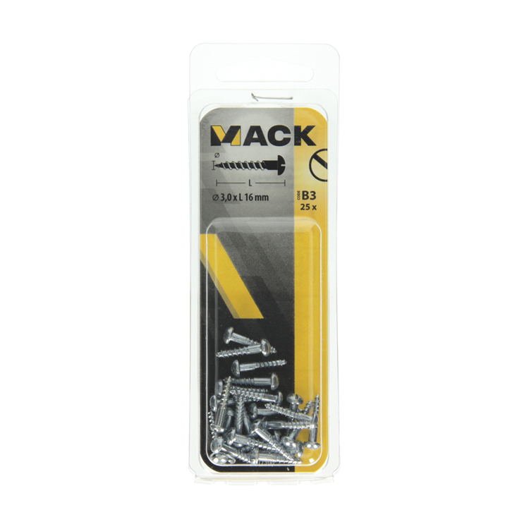 Mack 1017368 - vis à bois tête cylindrique acier galvanisé 25 pcs 3,0 x 16 mm | 10 pièces