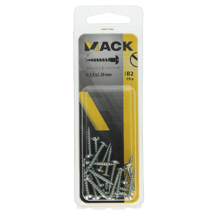 Mack 1017370 - vis à bois tête cylindrique acier galvanisé 19 pcs 3,5 x 20 mm | 10 pièces