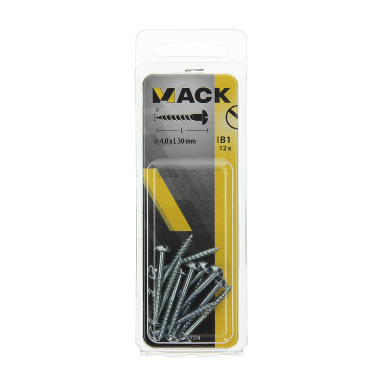 Mack 1017374 - vis à bois à tête cylindrique en acier galvanisé 12 pcs 4,0 x 30 mm | 10 pièces