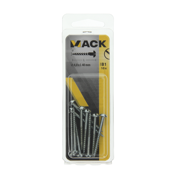 Mack 1017375 - vis à bois à tête cylindrique en acier galvanisé 10 pcs 4,0 x 40 mm | 10 pièces