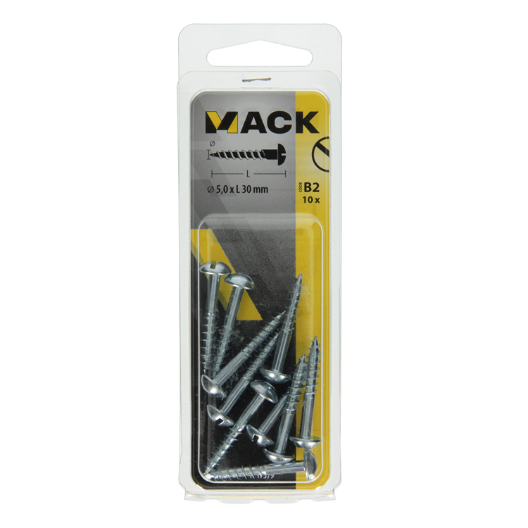 Mack 1017379 - vis à bois tête cylindrique en acier galvanisé 10 pcs 5,0 x 30 mm | 10 pièces