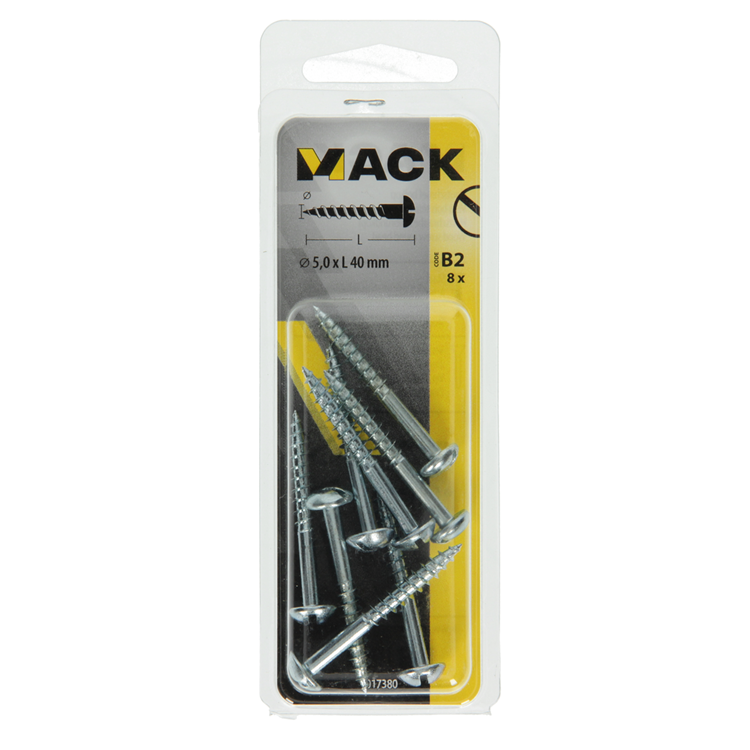 Mack 1017380 - vis à bois à tête cylindrique en acier galvanisé 8 pcs 5,0 x 40 mm | 10 pièces