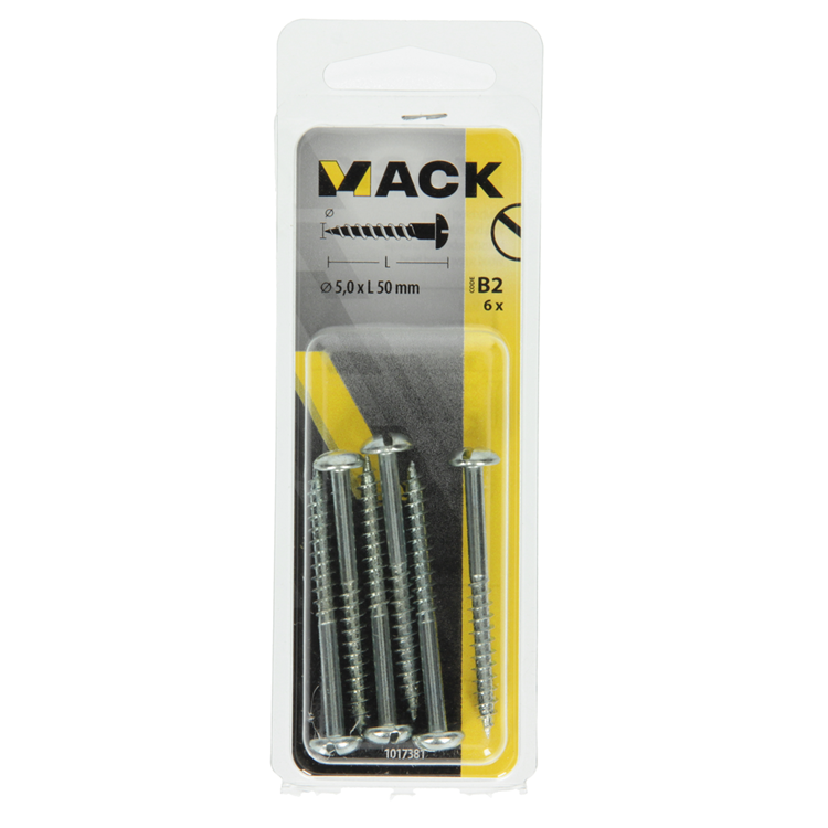 Mack 1017381 - vis à bois tête cylindrique acier galvanisé 6 pcs 5,0 x 50 mm | 10 pièces