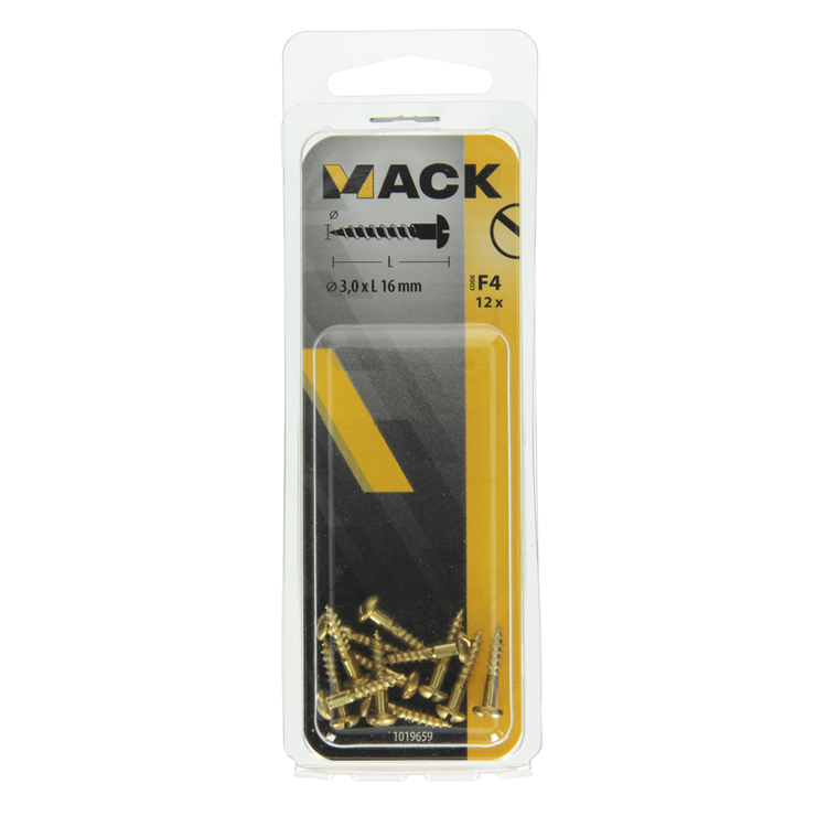 Mack 1019659 - vis à bois tête cylindrique laiton 12 pcs 3,0 x 16 mm | 10 pièces