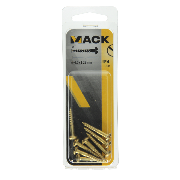 Mack 1019664 - vis à bois tête cylindrique laiton 8 pcs 4,0 x 25 mm | 10 pièces